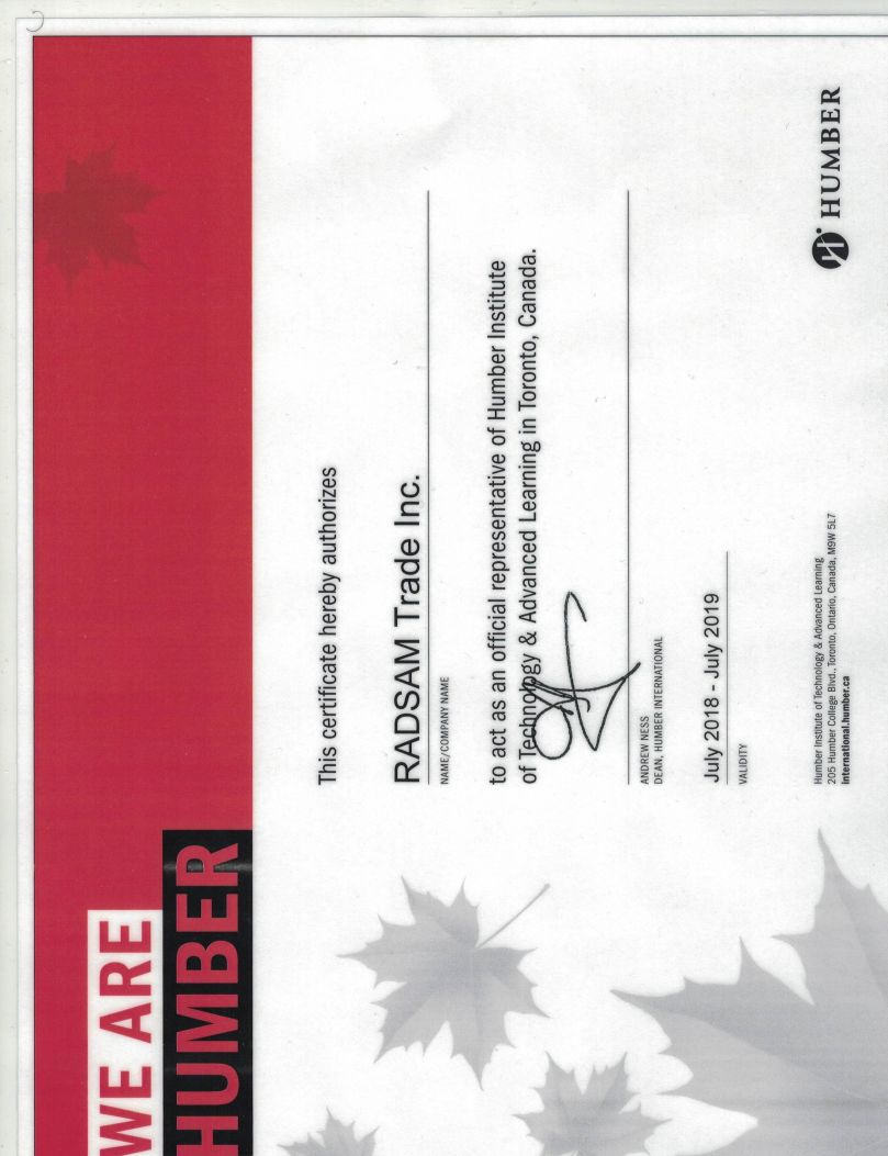 Humber College Representative Certificate