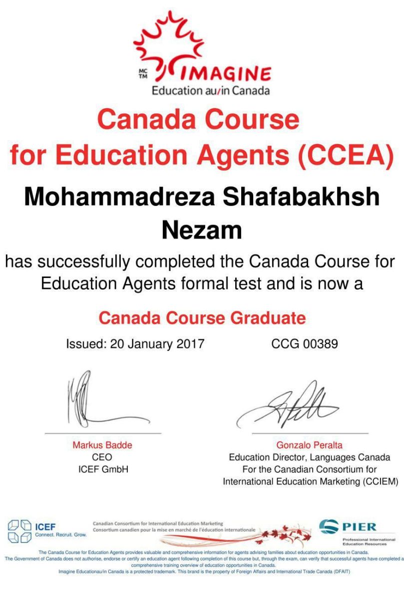 CCEA Certificate - Mohammadreza Shafabakhsh 