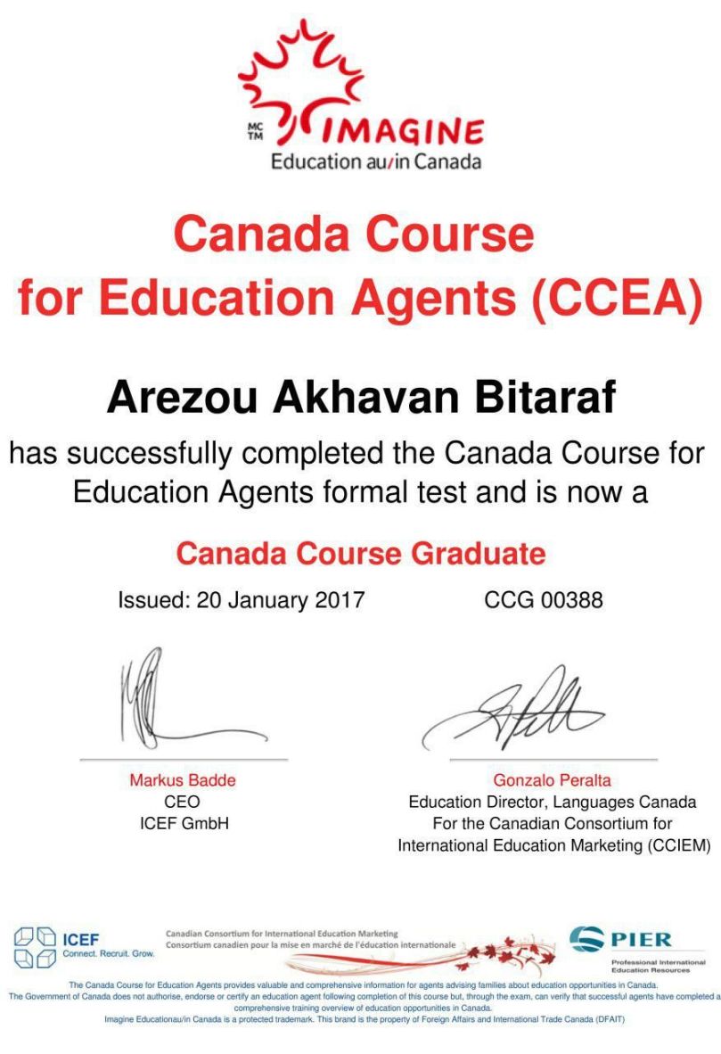 CCEA Certificate - Arezou Akhavan Bitaraf 