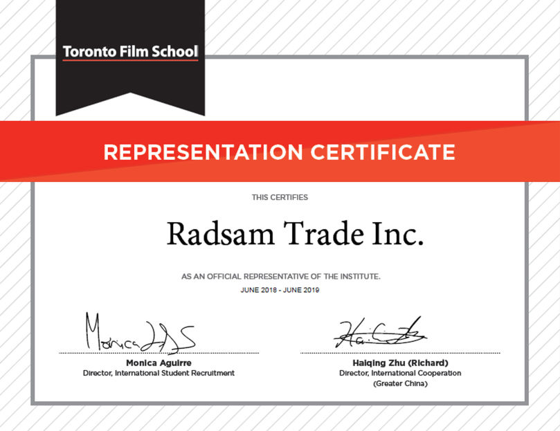 Toronto Film School Representative Certificate